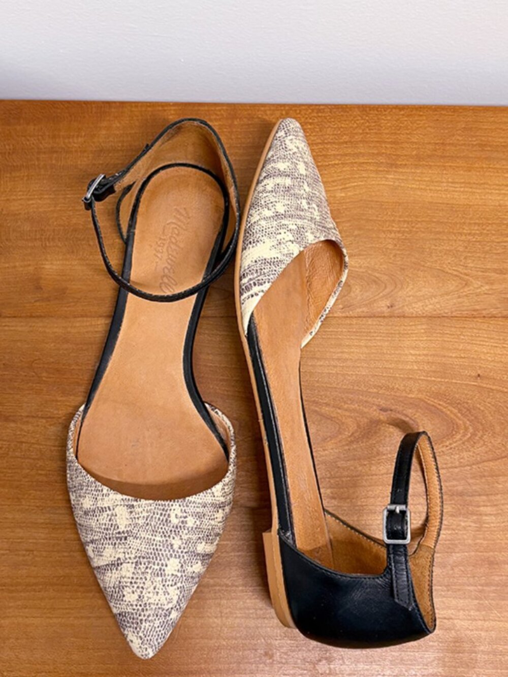 Madewell Beatrice Skimmer Flats ankle strap pointed toe size 8